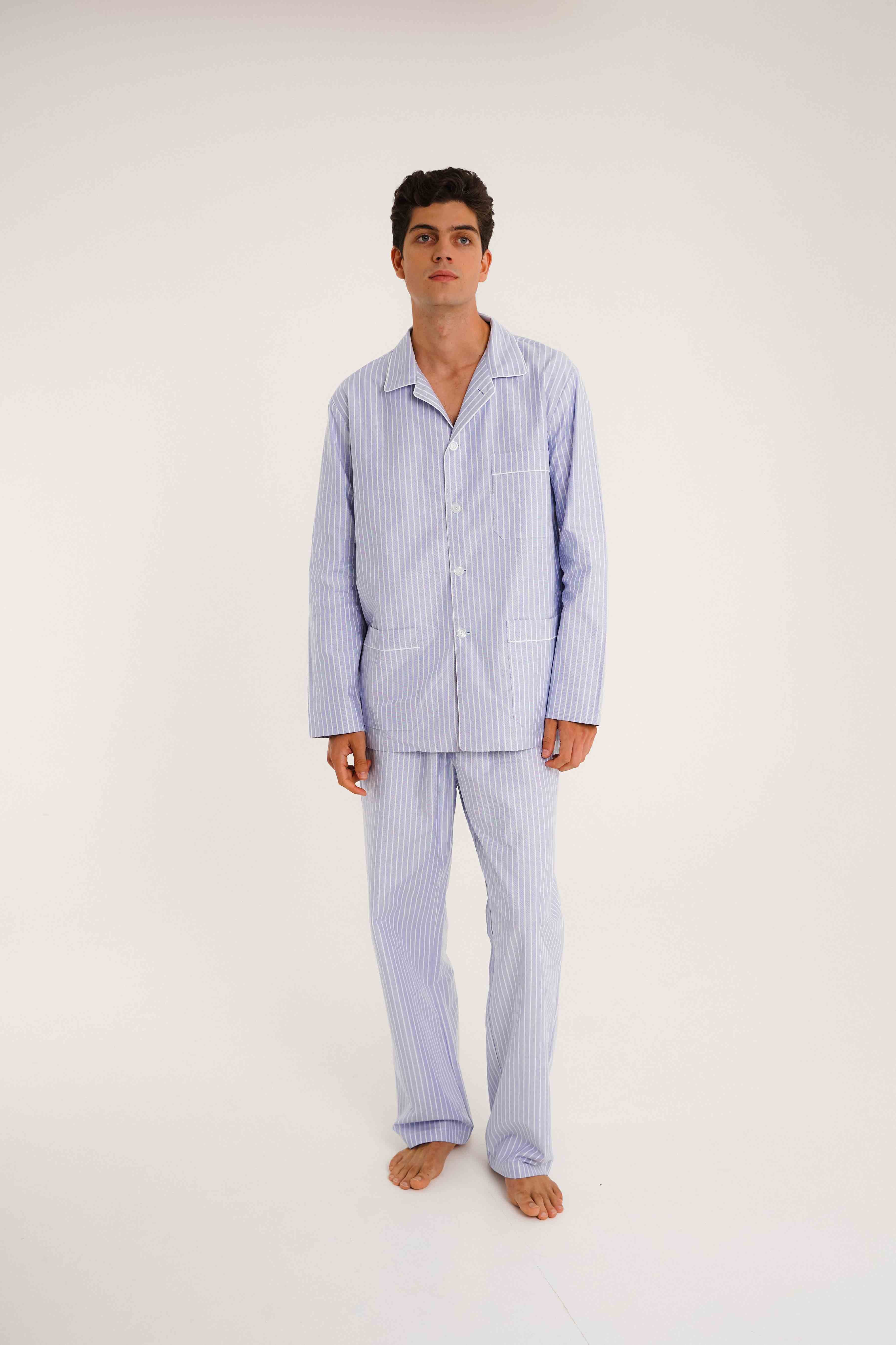 Pijama - Oxford Azul Rayas Blancas